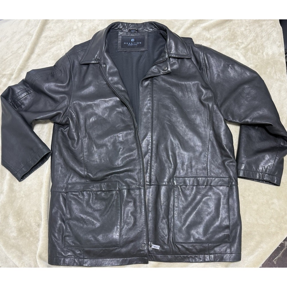 Kenneth Cole Reaction Genuine Leather Jacket Mens XL Soft Bomber Motorcycle Coat